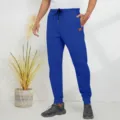 Comodi pantaloni da jogging in felpa di maglia blu da uomo con coulisse e polsini. - Taglia M / Blu Zaffiro