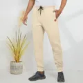 Pantalon de jogging beige tricoté pour homme, cordon noir, confortable et décontracté. - Kaki