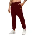Men's casual jogger sweatpants fleece lined comfy athletic workout long pants maroon - Burgundy