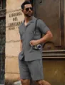 Completo uomo grigio maglia manica corta e pantaloncini estate casual spiaggia nuovo - Grigio scuro