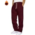 Detail view of comfortable casual solid color sweatpants for men and women with drawstring. - Burgundy