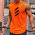 Men's breathable mesh sleeveless sports tank top, quick-drying summer fitness workout vest. - M / Tops / Orange