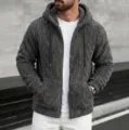 Men's casual fleece zip-up hooded cardigan autumn winter thick knitted sweater jacket - S / Tops / Dark Gray