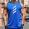Men's breathable mesh athletic tank top, summer sleeveless sports fitness gym workout vest - M / Tops / Blue
