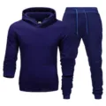 Men winter warm fleece hooded sweatshirt and sweatpants tracksuit set for casual daily wear. - Navy Top & Navy Pants