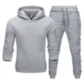 Men's Fleece Lined Hooded Sweatshirt and Jogger Tracksuit Set Casual Winter Grey Outfit - S / Top And Bottom / Light Gray Top & Light Gray Pants