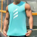 Men's Breathable Mesh Quick-Dry Sleeveless Fitness Tank Top for Summer Outdoor Workout - Lake Blue