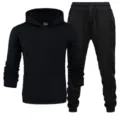 Men black fleece hoodie and sweatpants tracksuit set comfortable casual activewear winter wear - S / Top And Bottom / Black Top & Black Pants