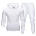 Men's White Hooded Sweatshirt And Sweatpants Casual Sportswear Set Solid Color Tracksuit - S / Top And Bottom / White Top & White Pants