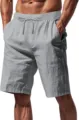 Herren Freizeit Baumwolle Leinen Shorts Kordelzug Elastischer Bund Einfarbig Strandhose - Grau