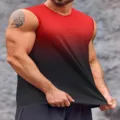 Primo piano sui dettagli della canotta sportiva fitness smanicata con gradiente rosso nero. - Taglia S / Rosso