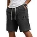 Men's casual waffle knit shorts with elastic drawstring waist and pockets for summer beach wear. - S / Black (Without Label)