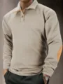Heren casual langermde gebreide polotrui met suède patch details voor het najaar. - Khaki
