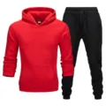 Men's red hoodie and black sweatpants tracksuit set, perfect for autumn winter casual wear. - Red Top & Black Pants