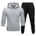 Men's casual tracksuit set featuring a grey hooded sweatshirt and black sweatpants for daily wear. - Light Gray Top & Black Pants