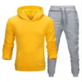 Men casual winter yellow hoodie and grey sweatpants sportswear tracksuit set new - Yellow Top & Light Gray Pants