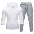 Men casual sportswear set with white hoodie and grey sweatpants, comfortable daily tracksuit. - White Top & Light Gray Pants