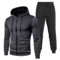 Men's casual zip hoodie and sweatpants two-piece sportswear set with gradient dot print. - S / Top And Bottom / Dark Gray Top And Black Pants