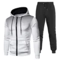 Mens casual tracksuit detail showing gradient dot hoodie and black sweatpants set. - S / Top And Bottom / White/Black