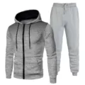 Men grey zip hoodie and sweatpants two piece set with dotted chest design for autumn winter. - S / Top And Bottom / Light Gray Top And Light Gray Pants
