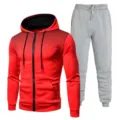 Men's Fall Winter Tracksuit Full Zip Hoodie and Sweatpants Set Gradient Dot Casual Sportswear - S / Top And Bottom / Red and Light Gray