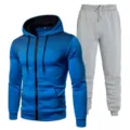 Men's stylish colorblock dot zip hoodie and sweatpants tracksuit set for autumn and winter. - S / Top And Bottom / Blue Top And Light Gray Pants