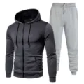 Men's two-piece tracksuit set with gradient dot zip hoodie and casual sweatpants for autumn. - S / Top And Bottom / Dark Gray Top And Light Gray Pants