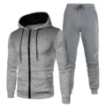Men's grey zip-up hoodie and sweatpants set with black dotted gradient print detail. - S / Top And Bottom / Light Gray Top And Dark Gray Pants