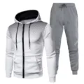 Men's tracksuit set zip hoodie and sweatpants detail view featuring stylish dot gradient design. - S / Top And Bottom / White Top and Light Gray Pants