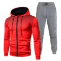 Men Autumn Winter Tracksuit Two Piece Set Red Zip Hoodie Grey Sweatpants Dotted Style. - S / Top And Bottom / Red and Dark Gray