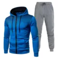 Men's blue gradient dot zip-up hoodie and grey sweatpants detail view, casual two-piece outfit. - S / Top And Bottom / Blue Top And Dark Gray Pants