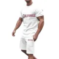Men summer casual sportswear set with short sleeve t-shirt and shorts in white color. - S / Top And Bottom / White