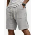 Men's casual waffle knit shorts summer drawstring elastic waist beach shorts grey - S / Gray (Without Label)