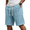 Men's waffle knit casual shorts light blue summer beach shorts with pockets and drawstring. - S / Sky Blue (Without Label)