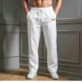 Men's loose autumn casual long pants with drawstring and pockets for comfortable daily wear. - S / Bottoms / White