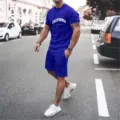 Men's Summer Casual Short Sleeve T-Shirt and Shorts Sports Tracksuit Outfit Set - Klein Blue
