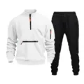 Men casual half zip sweatshirt and joggers set streetwear comfortable fleece tracksuit - S / Top And Bottom / White