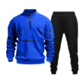Men's Casual Tracksuit Half Zip Sweatshirt and Jogger Pants Sportswear Set Blue Black - S / Top And Bottom / Sapphire Blue