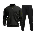 Men's Fashion Black Half-Zip Tracksuit Casual Fleece Sweatshirt and Sweatpants Set - S / Top And Bottom / Black