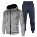 Men's casual tracksuit set featuring a gradient polka dot hooded zip jacket and sweatpants. - S / Top And Bottom / Light Gray Top And Navy Blue Pants