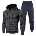 Men's athletic tracksuit zip hoodie and matching sweatpants two piece set gradient dot activewear. - S / Top And Bottom / Dark Gray Top And Navy Blue Pants