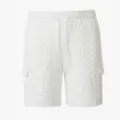 Men's white casual shorts with drawstring and side jacquard pockets for summer outdoor wear. - S / White