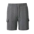 Grey men's casual cargo shorts with cable knit texture and adjustable drawstring waist. - S / Dark Gray