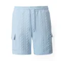 Light blue men's casual jacquard cargo shorts with drawstring waist for summer outdoor wear. - S / Light Blue