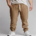 Herren Freizeit Leinen Jogger einfarbig Kordelzug atmungsaktive Hose bequeme Passform - Braun
