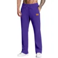Men's purple casual sweatpants loose fit drawstring trousers with leather patch stylish streetwear - S / Bottoms / Purple