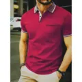 Men's casual short-sleeve polo shirt featuring a stylish ribbed lapel and chest pocket. - Burgundy
