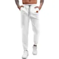 Men's white waffle knit sweatpants casual joggers with drawstring and elastic waist comfort. - White
