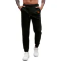 Men's waffle knit sweatpants casual joggers with drawstring waist and pocket patch. - Black