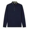 Men's casual waffle knit long sleeve Henley shirt with contrast camouflage collar. - Navy Blue
